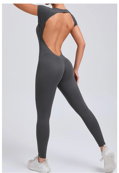Women’s One-Piece Padded Backless Yoga Romper – Quick-Dry Workout Bodysuit & Sports Jumpsuit