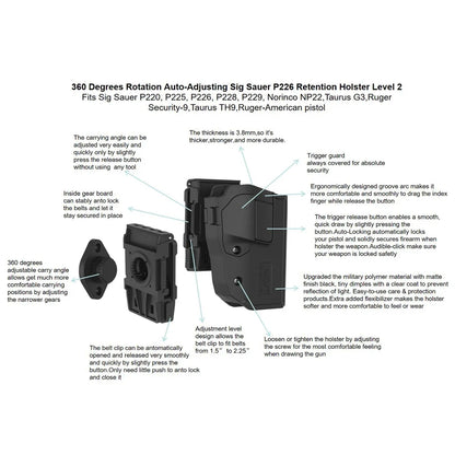 360° Rotating Tactical Holster - Universal Pistol Holder for Sig P320 SP2022 P226 Beretta PX4 Glock 17 19 23