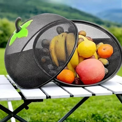 Metal Fruit Basket with Mesh Lid - Moisture Resistant Kitchen Storage Rack for Home & Outdoor