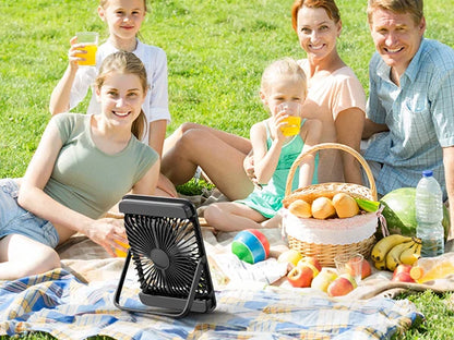 Warmco D4 Portable Desk Fan – 8" Rechargeable Camping Fan with 20000mAh Battery, Light, 48H Runtime, Silent Operation, Digital Display