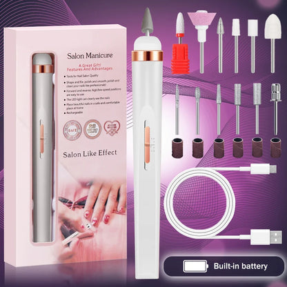 YIKOOLIN 5-in-1 Electric Nail Drill - USB Rechargeable Portable Manicure & Pedicure Kit