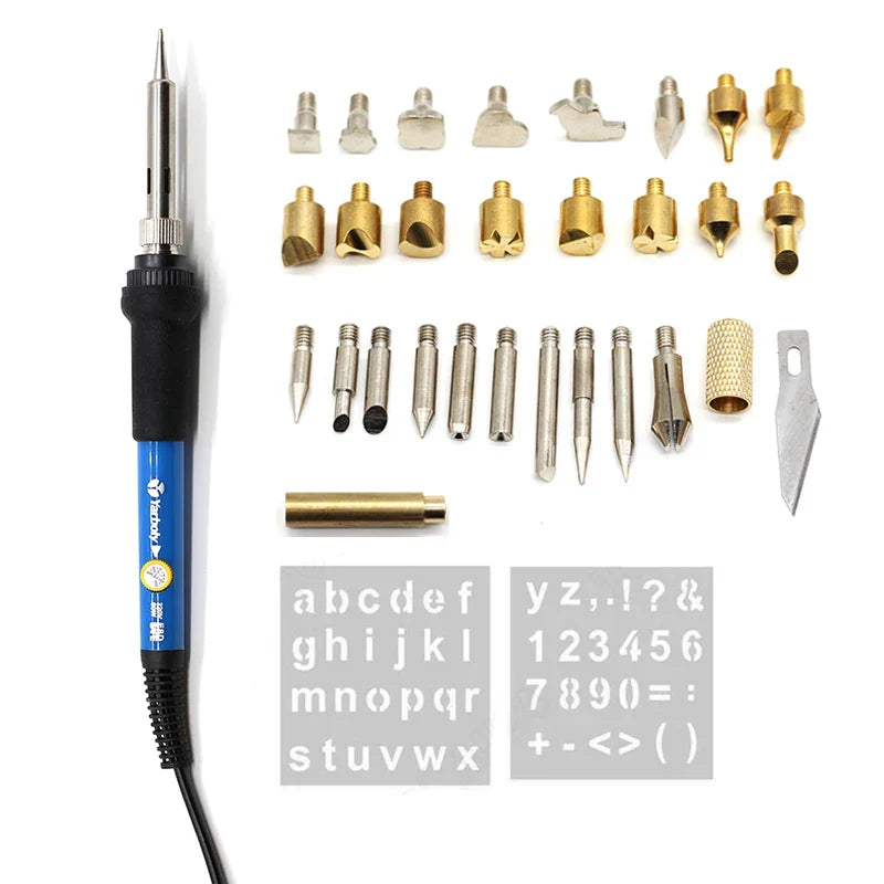 Wood Burning Pyrography Pen Kit – Adjustable Temperature Electric Soldering & Embossing Tool, EU 60