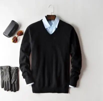 Men's Classic V-Neck Sweater - Cashmere Cotton Blend Warm Autumn Winter Pullover Casual Jumper