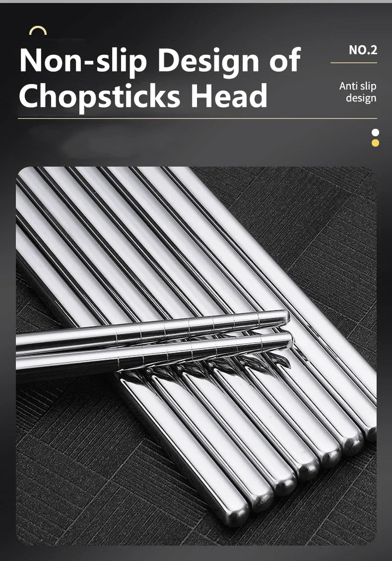 2–5 Pairs 304 Stainless Steel Chopsticks – Non-Slip Metal Sushi Sticks for Korean, Japanese & Chinese Food