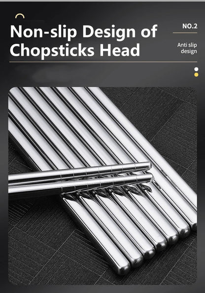 2–5 Pairs 304 Stainless Steel Chopsticks – Non-Slip Metal Sushi Sticks for Korean, Japanese & Chinese Food