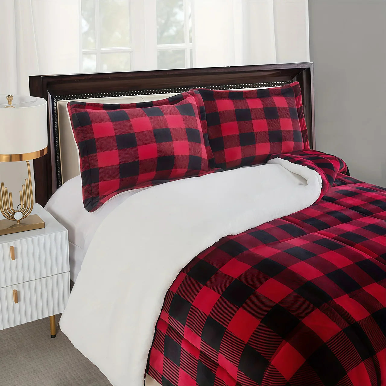 Cozy Sherpa Fleece Buffalo Plaid Blanket – Soft Warm 4lb Throw for Sofa, Bed & Outdoor, All-Season, Machine Washable
