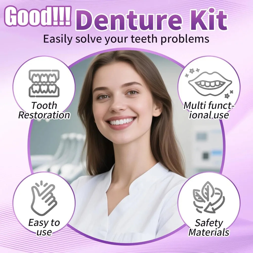 Full Set Natural Dentures - Upper & Lower Silicone Fake Teeth for Instant Smile & Oral Care