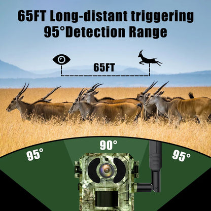 EU 4G 4MP 2K Solar Wildlife Trail Camera – Battery-Powered, PIR Motion-Activated, IP65 Outdoor Night Vision, No Red Light Exposure