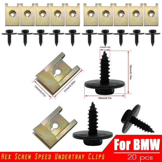 BMW Undertray Screw Clips - 20PCS Hex Head Tapping Bolt Fasteners for Splash Guard Repair