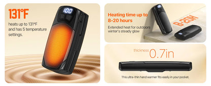 2-Pack Rechargeable Hand Warmers 2000mAh – Electric Pocket Heater for Christmas, Outdoors, Hunting, Golf & Camping