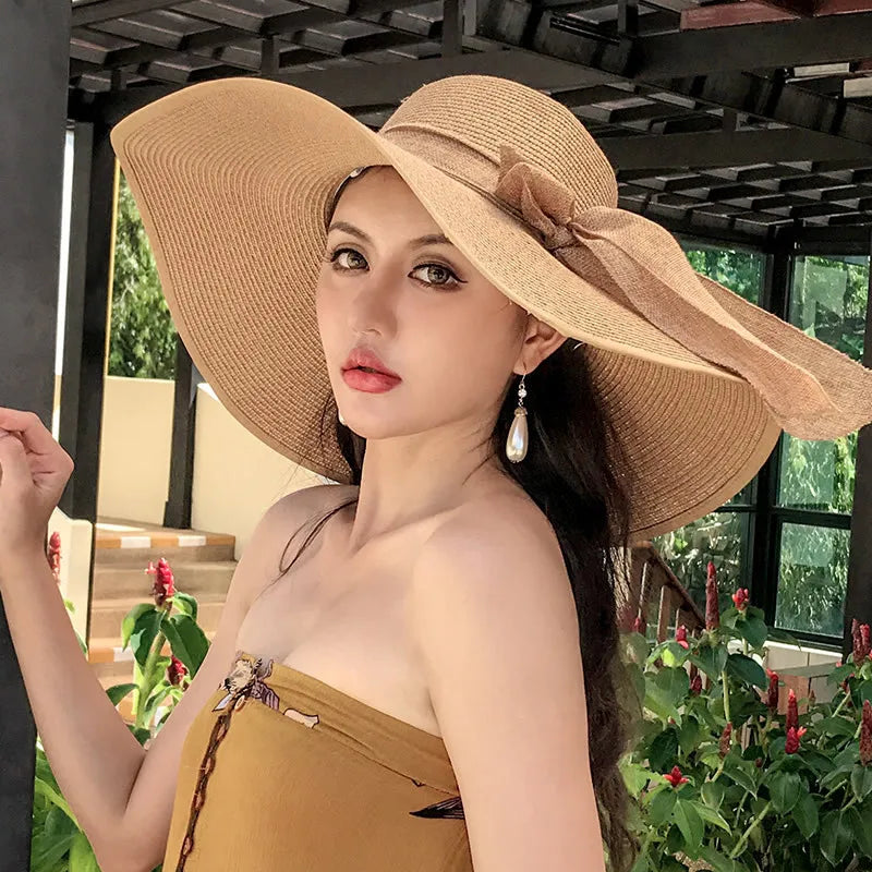 Women’s Foldable Summer Straw Hat – Beach & Travel Sun Visor with UV Protection, Bucket Cap Panama Style
