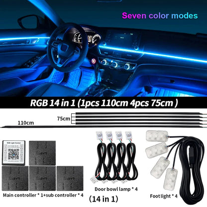 6/10/14/18 in 1 RGB LED Car Ambient Light - APP Controlled Acrylic Interior Atmosphere Strip with 64/213 Color Symphony Lighting