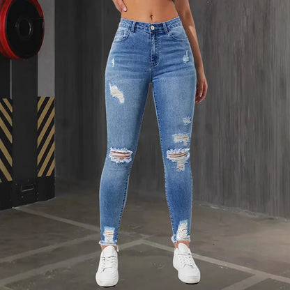 Women’s 2025 Ripped Skinny Jeans - High Waist Stretch Slim Fit Retro Denim Trousers for Autumn Fashion