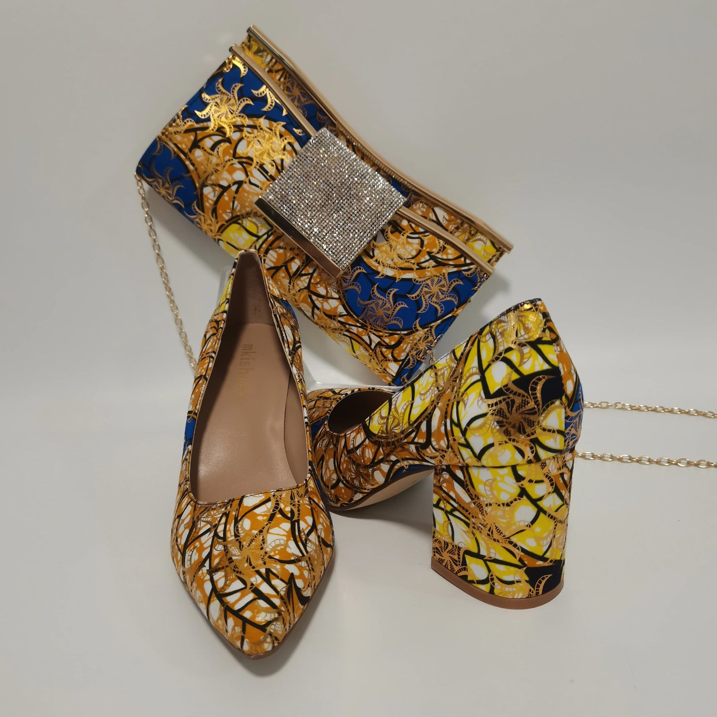 African Kente Print Women’s Shoe & Purse Set - Ankara Wax Print High Heels for Parties, Sizes 37-42
