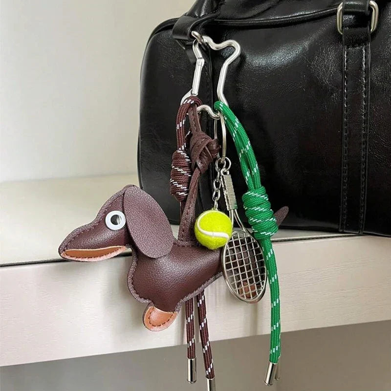 Leather Dachshund Bag Pendant - Creative Dog Keychain & Car Keyring Charm Gift
