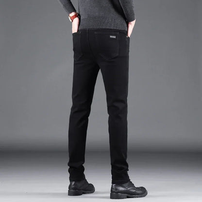 Men’s Spring Autumn Slim Black Jeans — Elastic Straight Korean Vintage Denim Pants for Business & Casual Wear