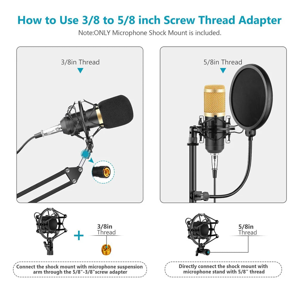 Universal Microphone Shock Mount - Anti-Vibration Isolation Clip Holder for 42.4mm Condenser Microphones
