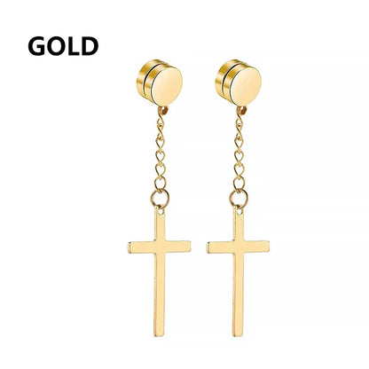 Stainless Steel Cross Star Dangle Earrings - Punk Gothic Hoop Huggie Jewelry for Men & Women