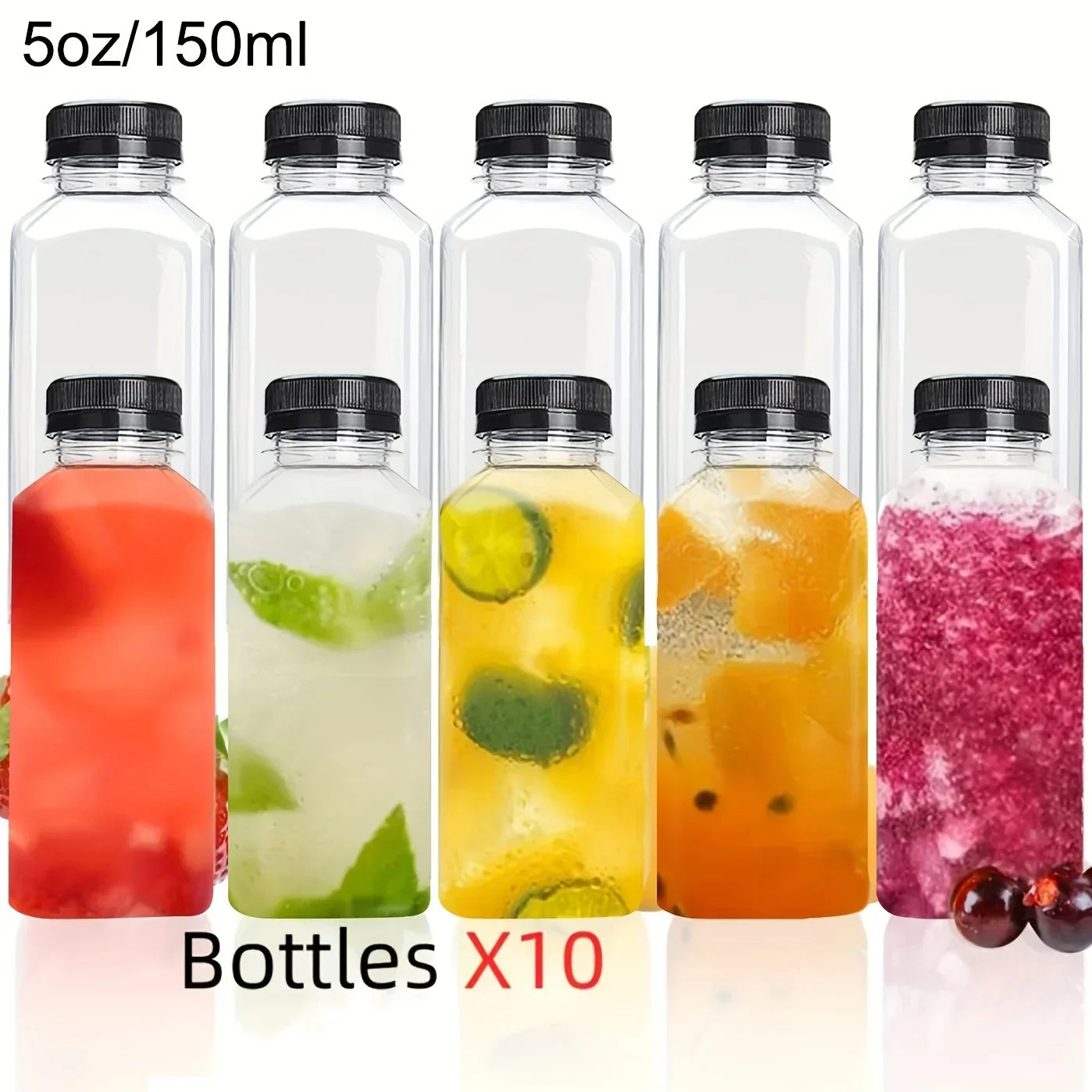 Clear Leak-Proof Juice Bottles - Portable Plastic Drink Containers for Smoothies, Milk, Homemade Beverages & Travel
