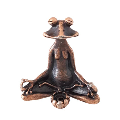 Antique Brass Zen Frog Statue - Meditation Copper Animal Sculpture Incense Burner Home Desk Decor Tea Pet Ornament