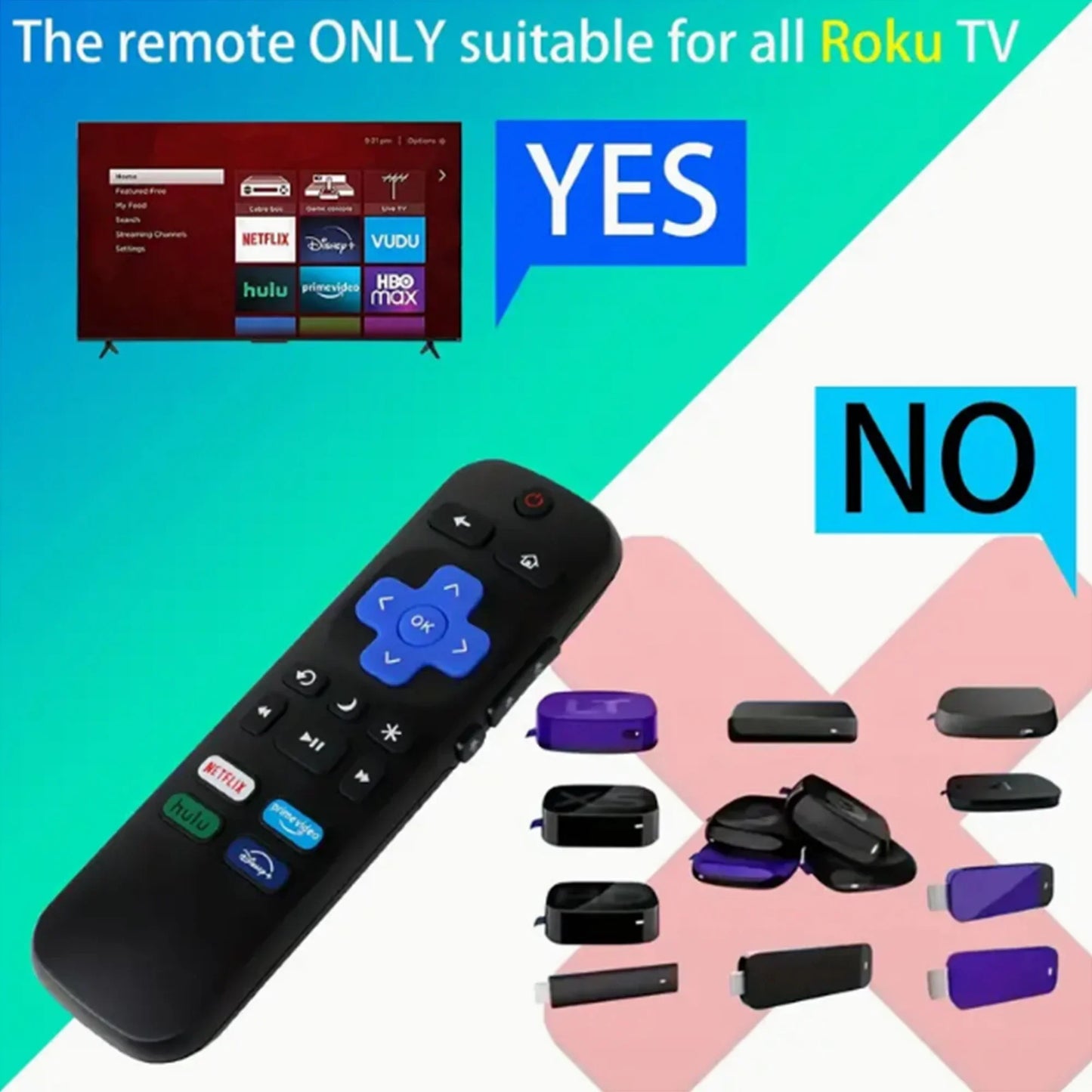Universal Roku TV Remote Control - Replacement Remote Compatible with TCL, Hisense, Onn, Insignia & Hitachi TVs