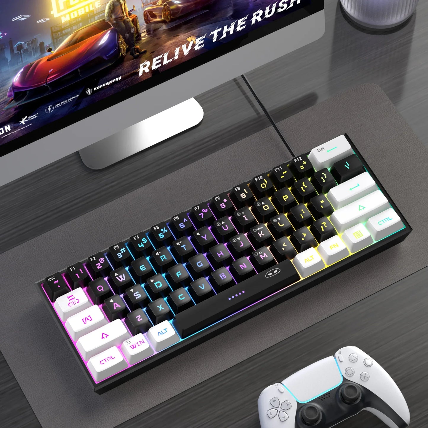 MageGee TS91 60% Compact Wired Keyboard – 61 Key RGB Backlit Portable Membrane Keyboard for Windows PC