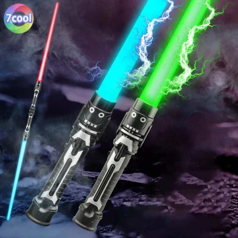 Colorful LED Lightsaber Toy - Telescopic Double Sword with Music & Flashing Effects for Kids, Cosplay & Party Fun