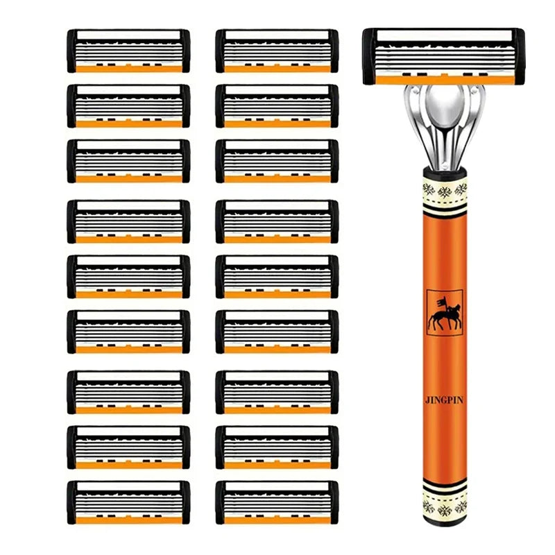 6-Layer Men's Razor Blade - Stainless Steel Classic Wet Shaving Razor for Smooth Clean Shaves