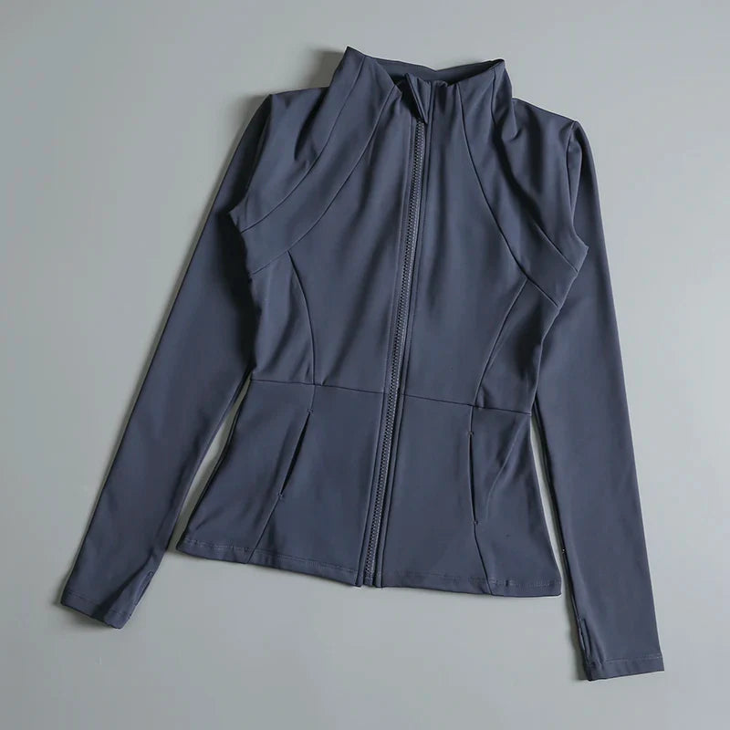 New Yoga Wear Ladies Coat – High Elastic Loose Fitness Top, Long Sleeve Stand-Up Collar for Exercise