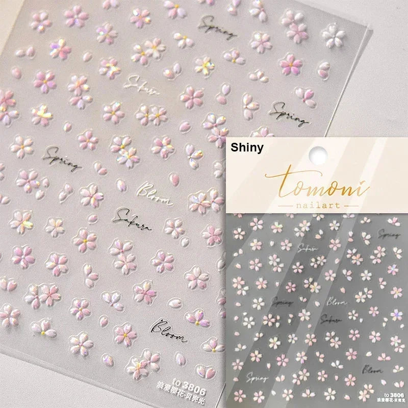 Floral Nail Art Stickers - White Rose Lily Daisy Peony Cherry Blossom & Magnolia Manicure Decals for DIY Nails