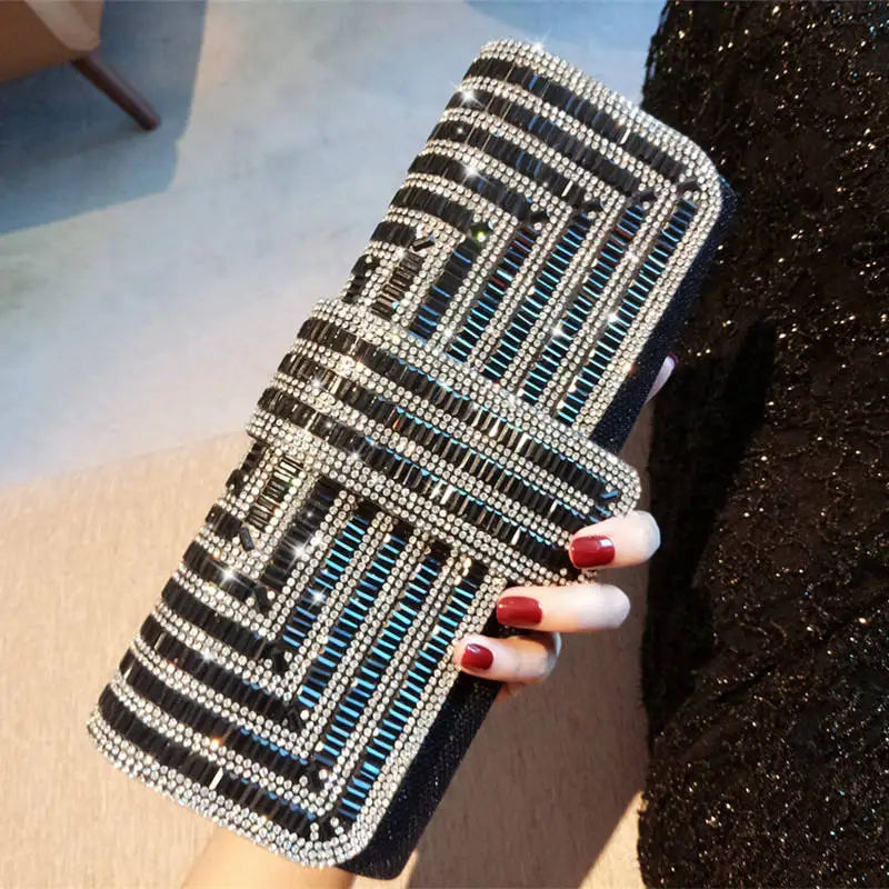 Crystal Diamond Evening Clutch Bag – Elegant Wedding Party Handbag with Chain Strap