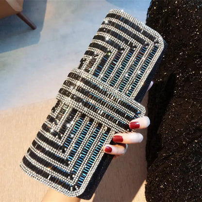 Crystal Diamond Evening Clutch Bag – Elegant Wedding Party Handbag with Chain Strap