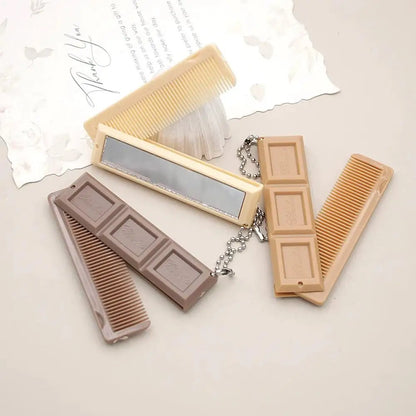 2-in-1 Chocolate Folding Comb with Mirror - Portable Massage Hair Brush for Travel Salon Styling & Smooth Hair Care