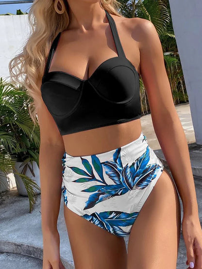 Women’s Butterfly Print Push Up Bikini Set - High Waist Padded Swimsuit for Summer Beachwear