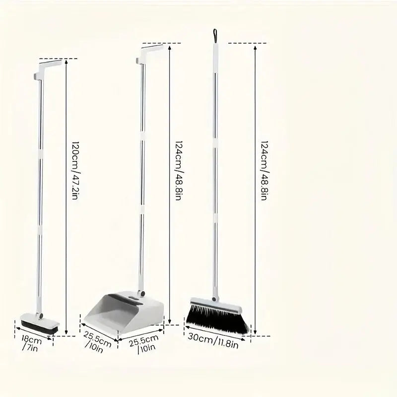 3-in-1 Folding Broom & Dustpan Set - Multi-Surface Floor Cleaning Brush with Strong Bristles