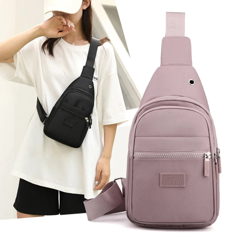 Women's Pure Color Nylon Chest Bag – Casual Shoulder & Crossbody Bag, Fashionable High-Quality Female Bag