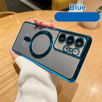 MagSafe Magnetic Plated Phone Case - 4K Glass Full Camera Protection Cover for Samsung Galaxy S24 Ultra S23 FE S22 Plus S21 Series