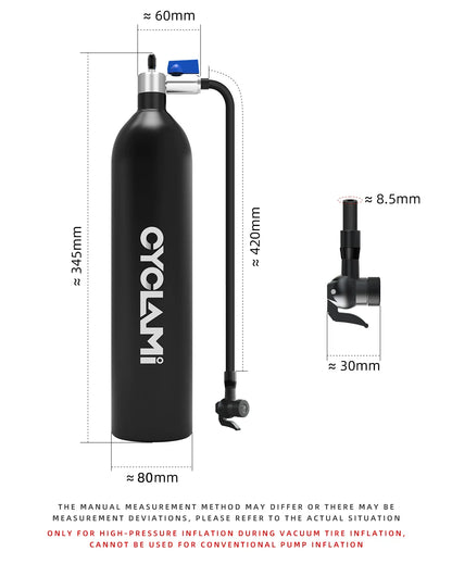 CYCLAMI 1.2L Aluminum Alloy MTB Road Tire Inflator – Valve Gas Cylinder for Tubeless 29" Bike Tires
