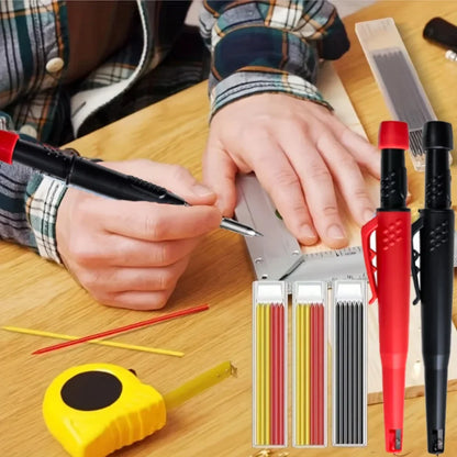 Solid Carpenter Pencil Set — 2.8mm Mechanical Pencil Marker with Built-In Sharpener for Woodworking, Construction, and Architecture