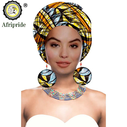 African Turban Headwrap - Nigerian Ankara Headscarf with Matching Earrings
