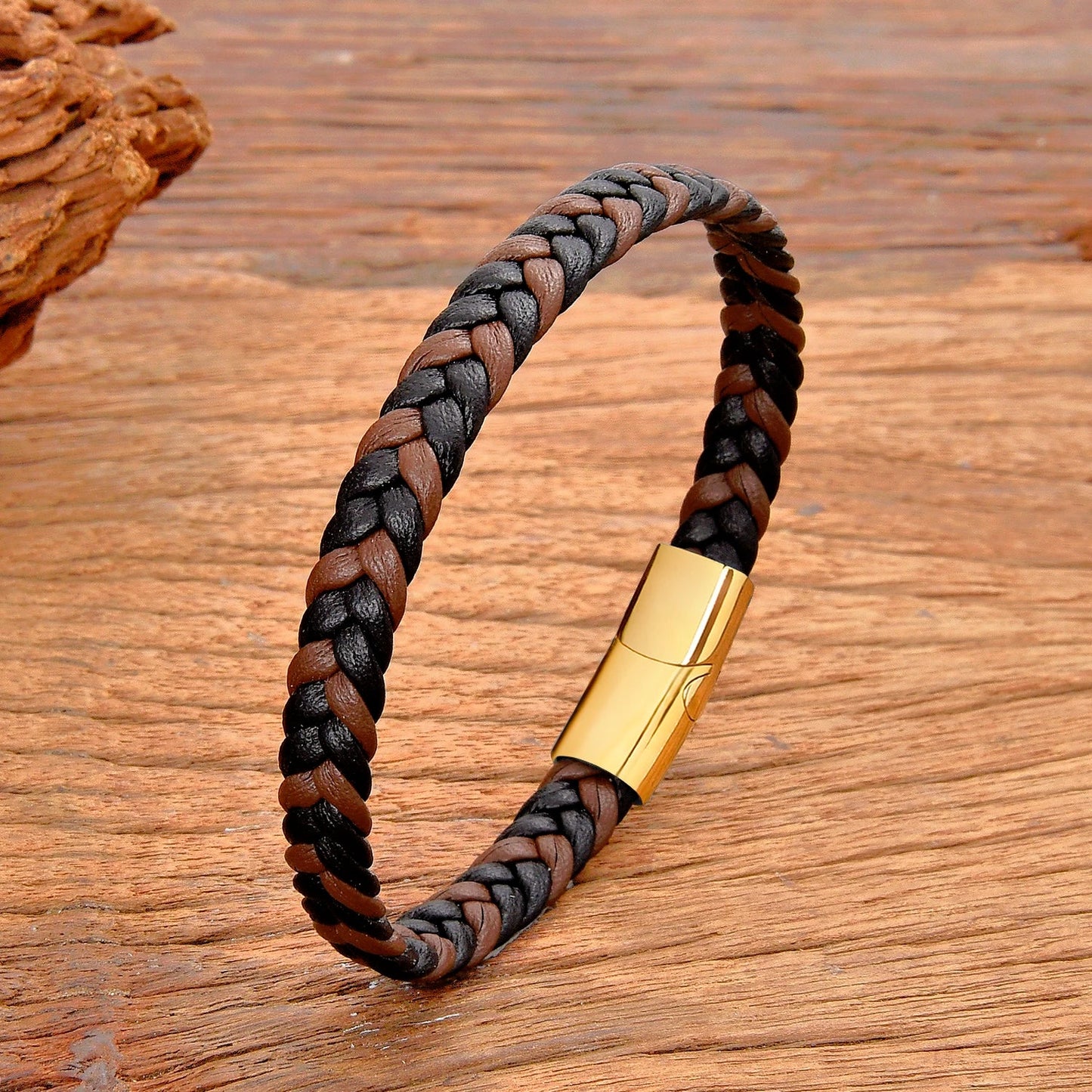 Classic Stainless Steel Leather Bracelet - Braided Couple Bangle Jewelry Gift for Women and Men