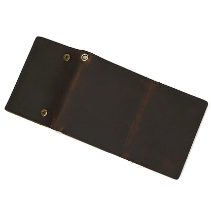 Men’s Genuine Leather Short Wallet with Chain – Trifold Zipper Clutch, Card Holder & Coin Purse