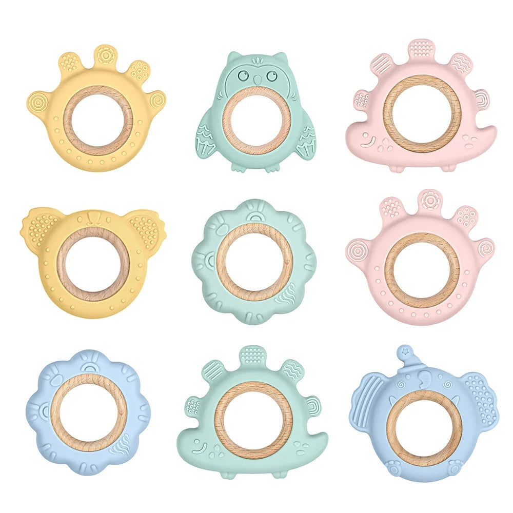 TYRY.HU Silicone Baby Teether - Cartoon Frog & Deer Teething Necklace Pendant for Infant Gum Relief Gift
