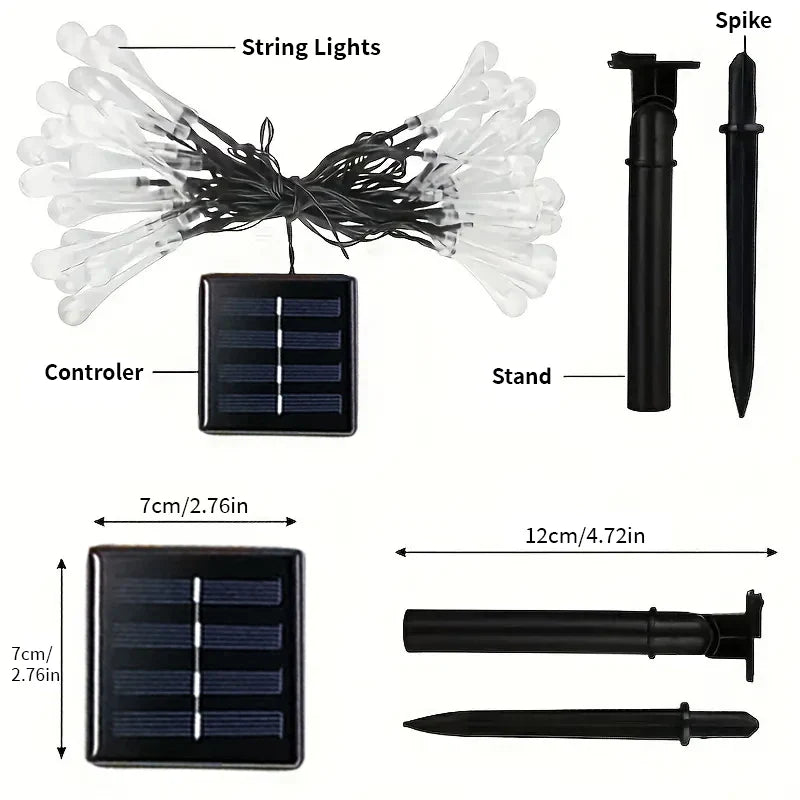 5m 20LED Water Droplet Solar String Lights - Waterproof Outdoor Garland for Christmas, Wedding, Party & Garden Decoration