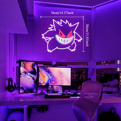 Gengar LED Neon Sign — Dimmable USB Wall Light for Gaming Room & Anime Fans