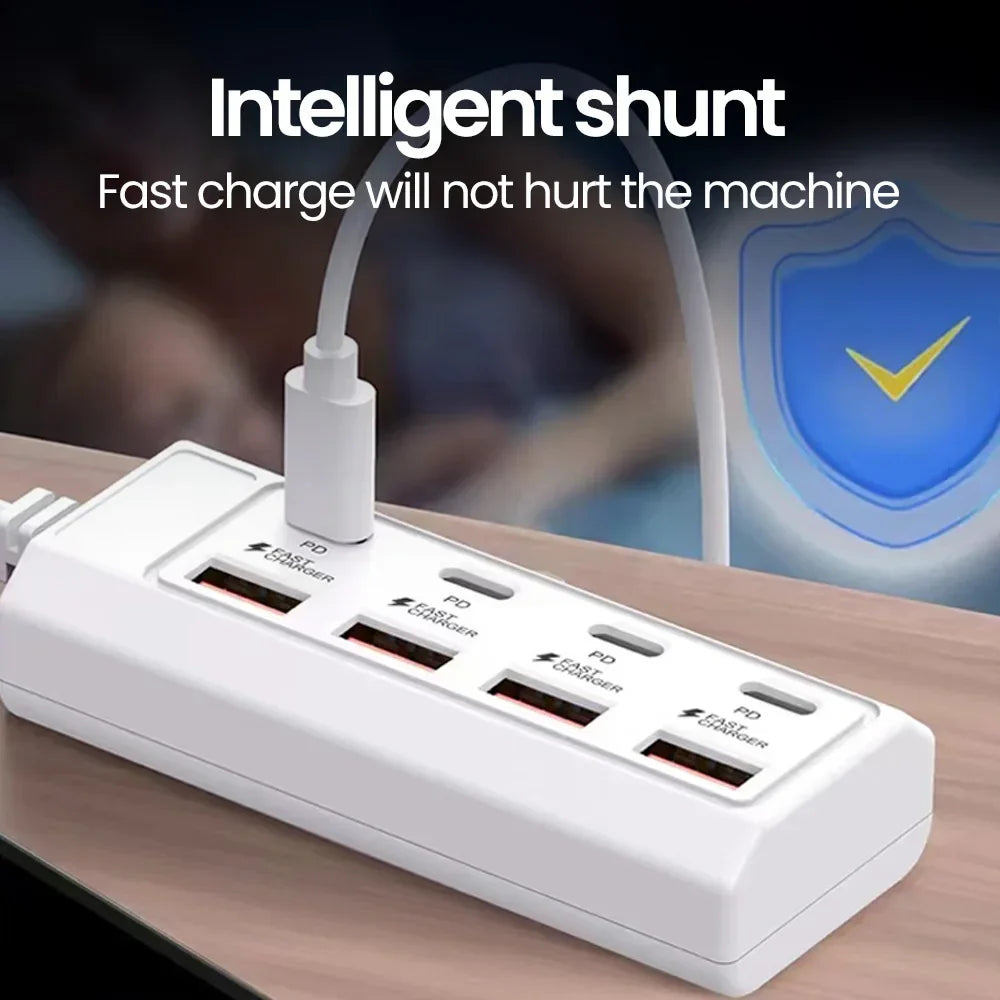 8-in-1 USB Charging Station - 25W PD Type-C Multi-Port Desktop Hub for iPhone, Samsung, Xiaomi & Huawei