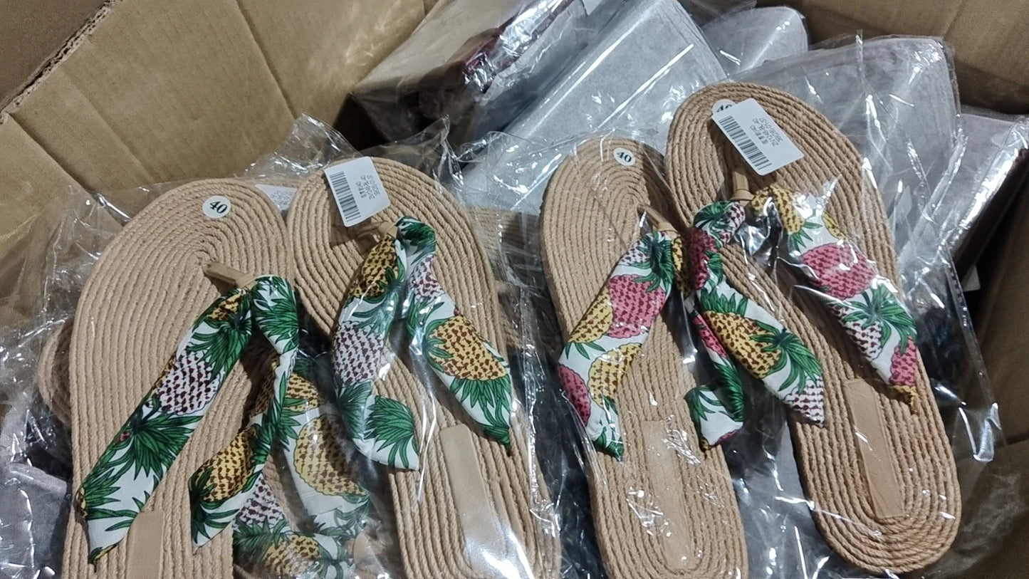 Ladies Summer Weave Beach Flip-Flops – Non-Slip Soft Flat Outdoor Slippers for Women