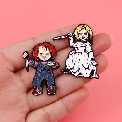 3-Piece Horror Cartoon Enamel Pin Set - Funny Metal Lapel Badges for Cosplay & Gifts
