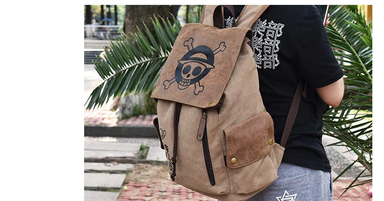 One Piece Anime Backpack – Kawaii Boys Canvas School Bag with Drawstring, Large Capacity Student Gift