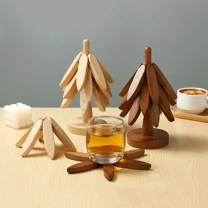 4PCS Bamboo Wooden Tree Design Table Mat Coasters — Heat Resistant Decorative Pot Trivets